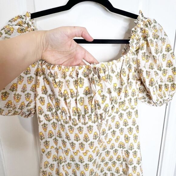 Dizzy Lizzy Shirred Floral Print Mini Dress Size M Cotton White Yellow - Picture 3 of 7